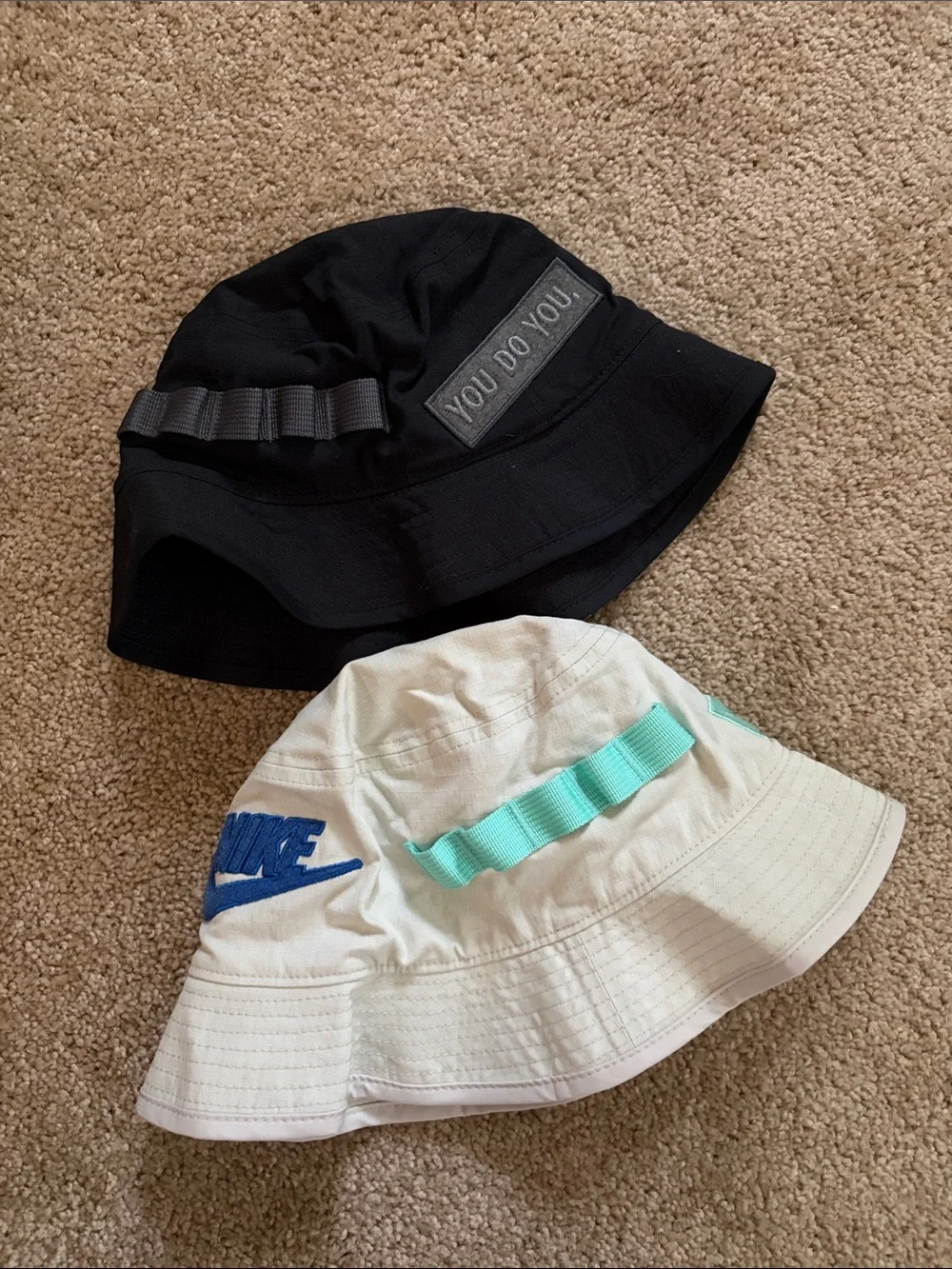 Nike Kids Bucket Hats — Black & Cream with Mint Accent